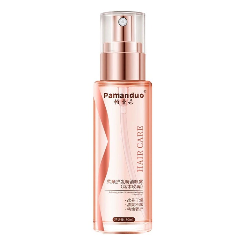 Pamando Rose Scented Leave-in Hair Oil Spray (80ml) - Long-lasting fragrance, smooth and shiny hair.